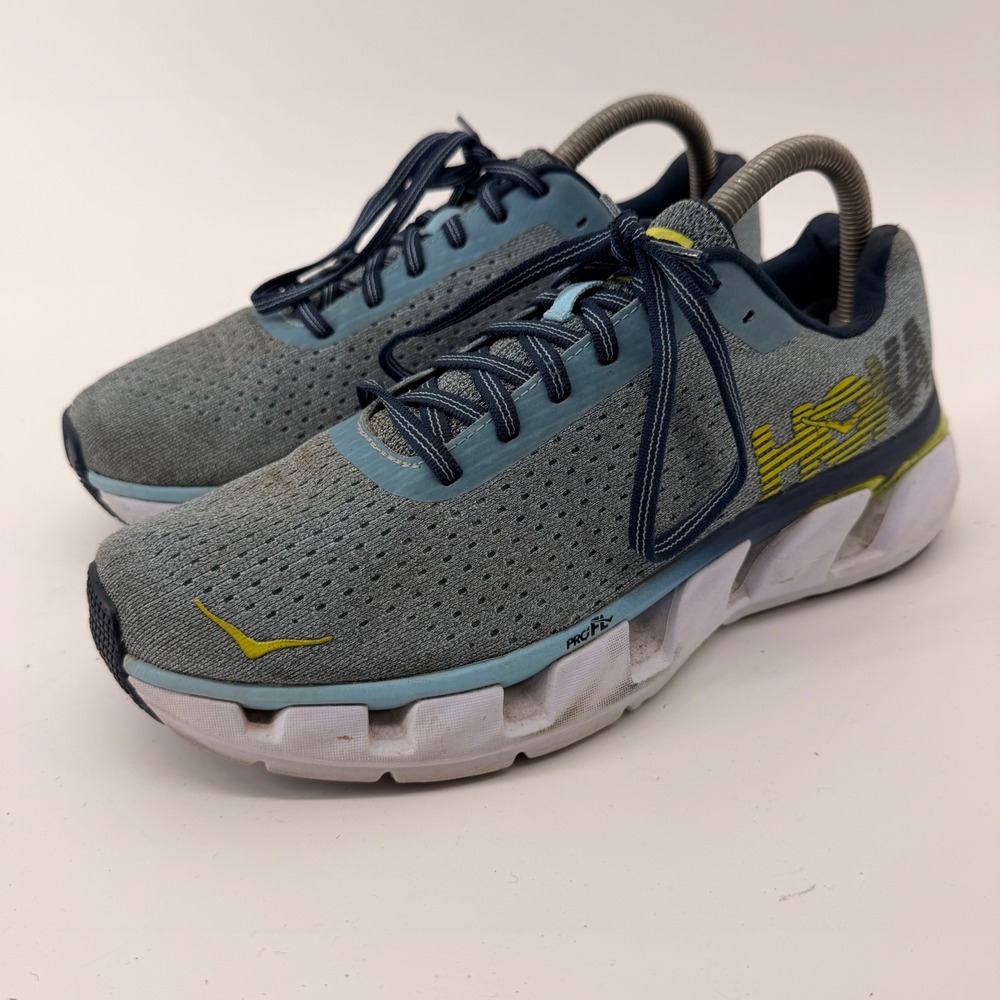 Hoka One‎ One Elevon Running Shoes Womens 8.5 Grey Blue Yellow 1019268 SBCT